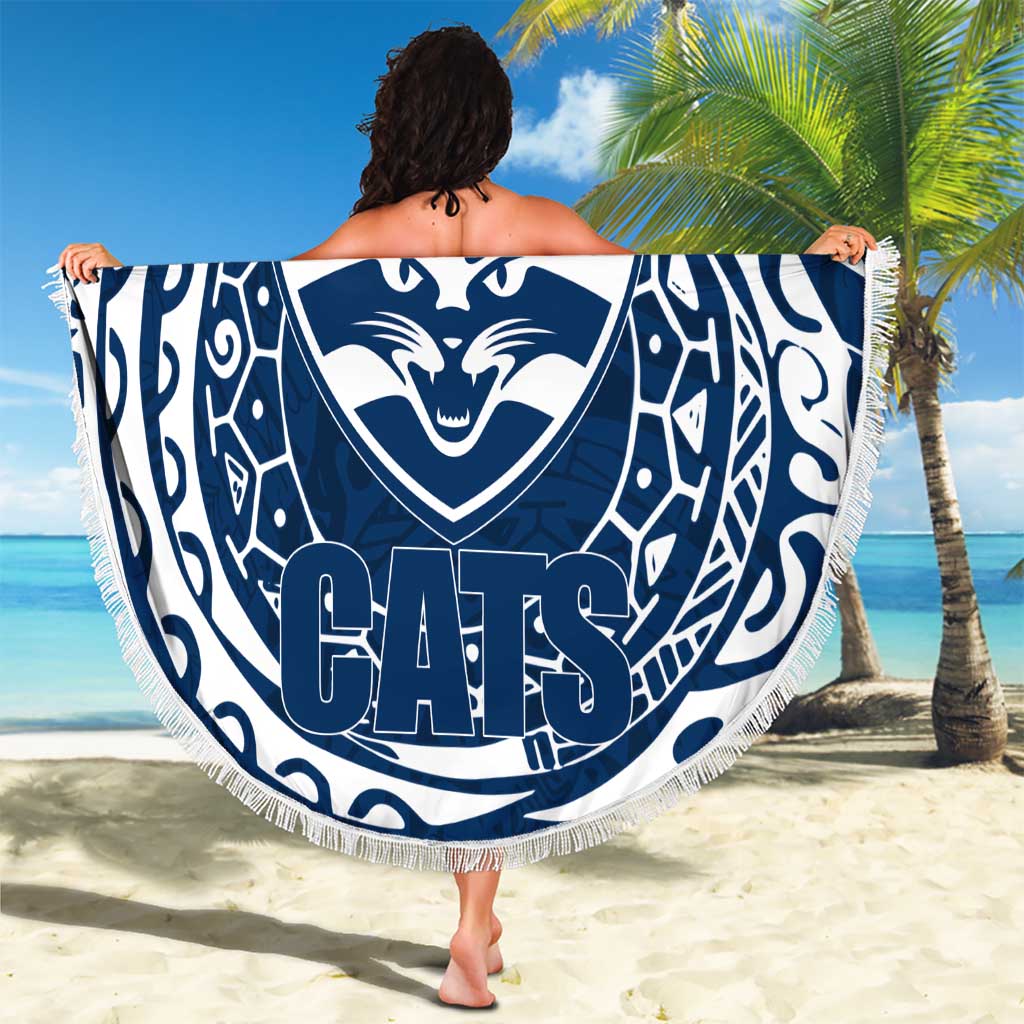 Personalized Geelong Cats Polynesian Beach Blanket Tribal Chest and Sleeve Tattoo Heritage Warrior