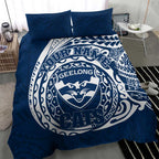 Personalized Geelong Cats Polynesian Bedding Set Tribal Chest and Sleeve Tattoo Heritage Warrior