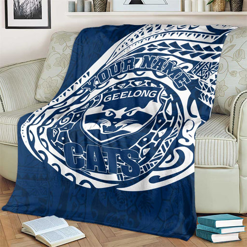 Personalized Geelong Cats Polynesian Blanket Tribal Chest and Sleeve Tattoo Heritage Warrior