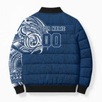 Personalized Geelong Cats Polynesian Bomber Puffer Jacket Tribal Chest and Sleeve Tattoo Heritage Warrior