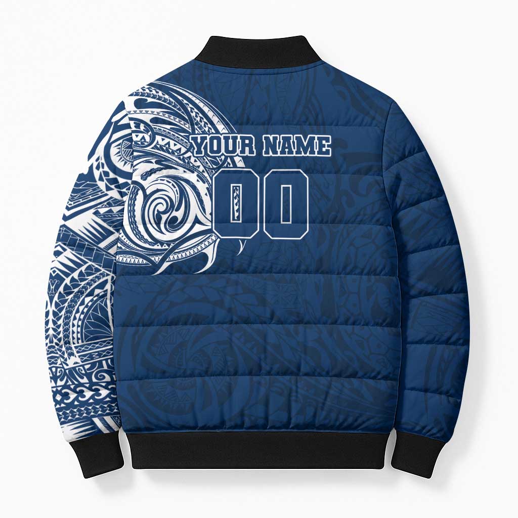 Personalized Geelong Cats Polynesian Bomber Puffer Jacket Tribal Chest and Sleeve Tattoo Heritage Warrior