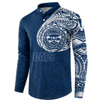 Personalized Geelong Cats Polynesian Button Sweatshirt Tribal Chest and Sleeve Tattoo Heritage Warrior