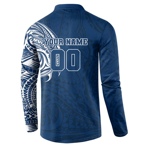 Personalized Geelong Cats Polynesian Button Sweatshirt Tribal Chest and Sleeve Tattoo Heritage Warrior