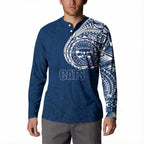 Personalized Geelong Cats Polynesian Button Sweatshirt Tribal Chest and Sleeve Tattoo Heritage Warrior