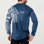Personalized Geelong Cats Polynesian Button Sweatshirt Tribal Chest and Sleeve Tattoo Heritage Warrior