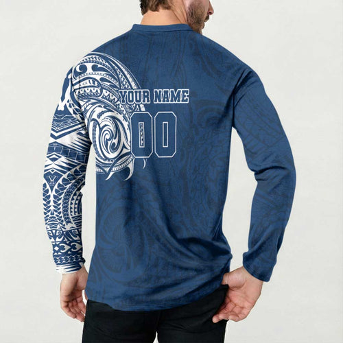Personalized Geelong Cats Polynesian Button Sweatshirt Tribal Chest and Sleeve Tattoo Heritage Warrior
