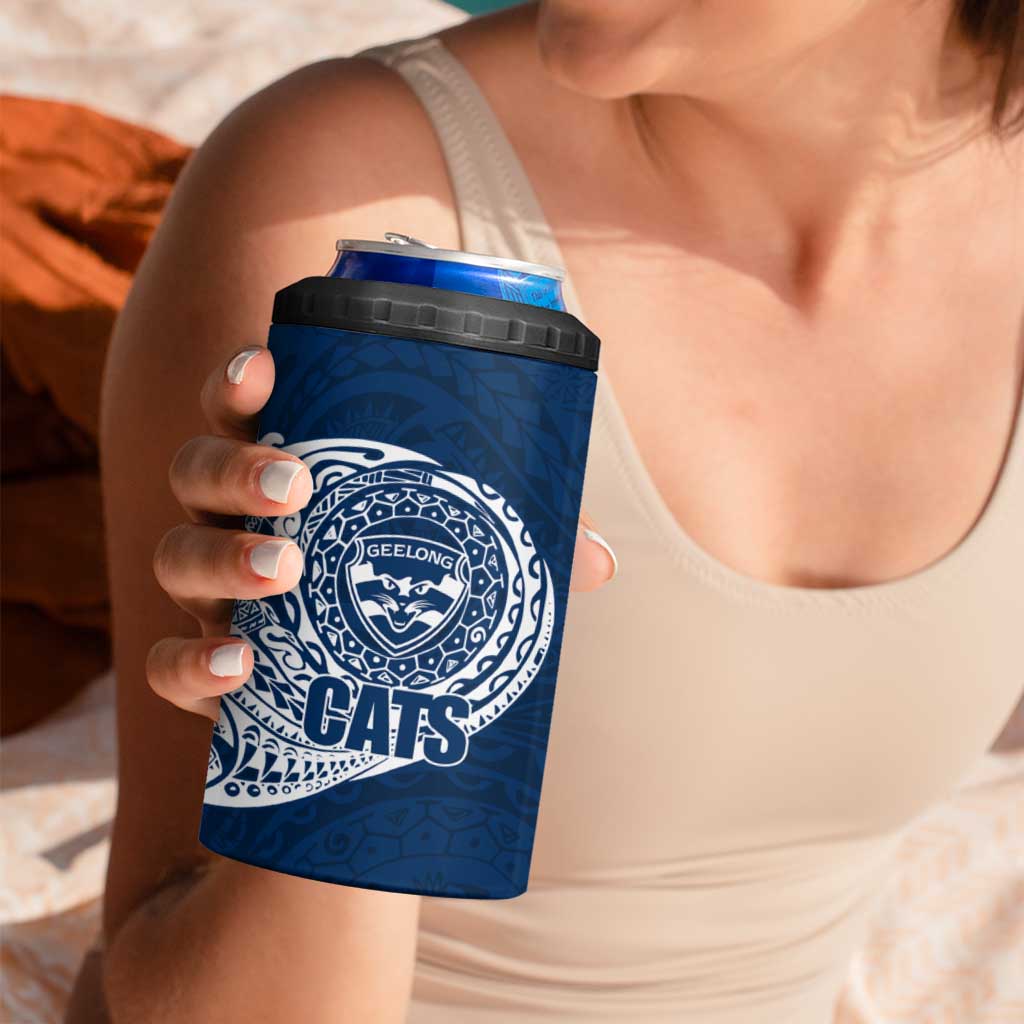 Personalized Geelong Cats Polynesian 4 in 1 Can Cooler Tumbler Tribal Chest and Sleeve Tattoo Heritage Warrior