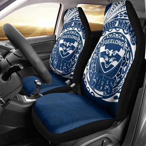 Personalized Geelong Cats Polynesian Car Seat Cover Tribal Chest and Sleeve Tattoo Heritage Warrior