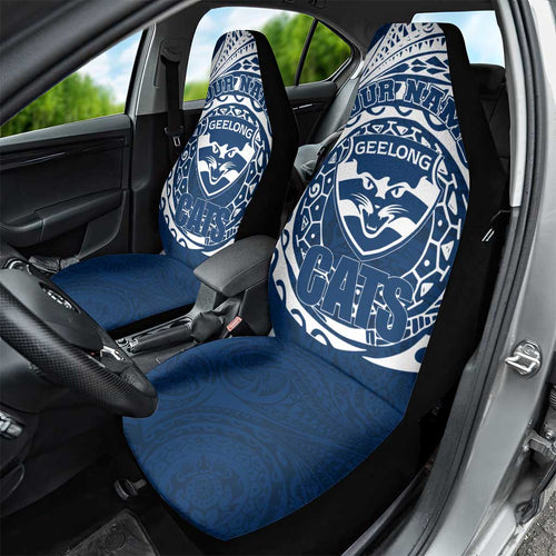 Personalized Geelong Cats Polynesian Car Seat Cover Tribal Chest and Sleeve Tattoo Heritage Warrior