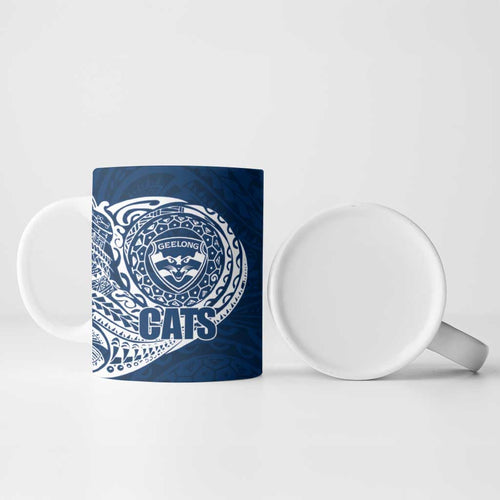 Personalized Geelong Cats Polynesian Ceramic Mug Tribal Chest and Sleeve Tattoo Heritage Warrior