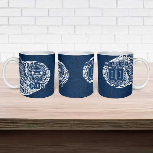 Personalized Geelong Cats Polynesian Ceramic Mug Tribal Chest and Sleeve Tattoo Heritage Warrior