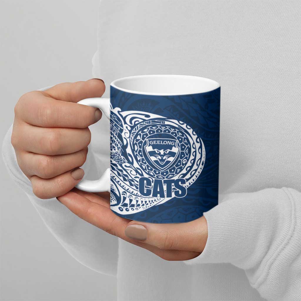 Personalized Geelong Cats Polynesian Ceramic Mug Tribal Chest and Sleeve Tattoo Heritage Warrior