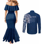Personalized Geelong Cats Polynesian Couples Matching Mermaid Dress and Long Sleeve Button Shirt Tribal Chest and Sleeve Tattoo Heritage Warrior