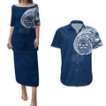 Personalized Geelong Cats Polynesian Couples Matching Puletasi and Hawaiian Shirt Tribal Chest and Sleeve Tattoo Heritage Warrior