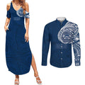 Personalized Geelong Cats Polynesian Couples Matching Summer Maxi Dress and Long Sleeve Button Shirt Tribal Chest and Sleeve Tattoo Heritage Warrior