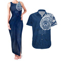 Personalized Geelong Cats Polynesian Couples Matching Tank Maxi Dress and Hawaiian Shirt Tribal Chest and Sleeve Tattoo Heritage Warrior