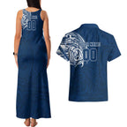 Personalized Geelong Cats Polynesian Couples Matching Tank Maxi Dress and Hawaiian Shirt Tribal Chest and Sleeve Tattoo Heritage Warrior