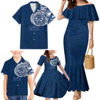 Personalized Geelong Cats Polynesian Family Matching Mermaid Dress and Hawaiian Shirt Tribal Chest and Sleeve Tattoo Heritage Warrior