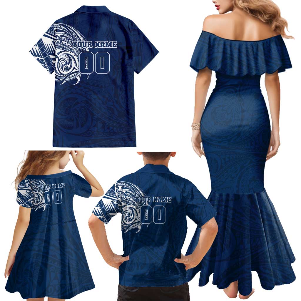Personalized Geelong Cats Polynesian Family Matching Mermaid Dress and Hawaiian Shirt Tribal Chest and Sleeve Tattoo Heritage Warrior