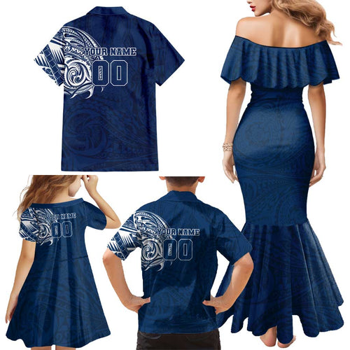 Personalized Geelong Cats Polynesian Family Matching Mermaid Dress and Hawaiian Shirt Tribal Chest and Sleeve Tattoo Heritage Warrior
