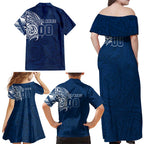 Personalized Geelong Cats Polynesian Family Matching Off Shoulder Maxi Dress and Hawaiian Shirt Tribal Chest and Sleeve Tattoo Heritage Warrior