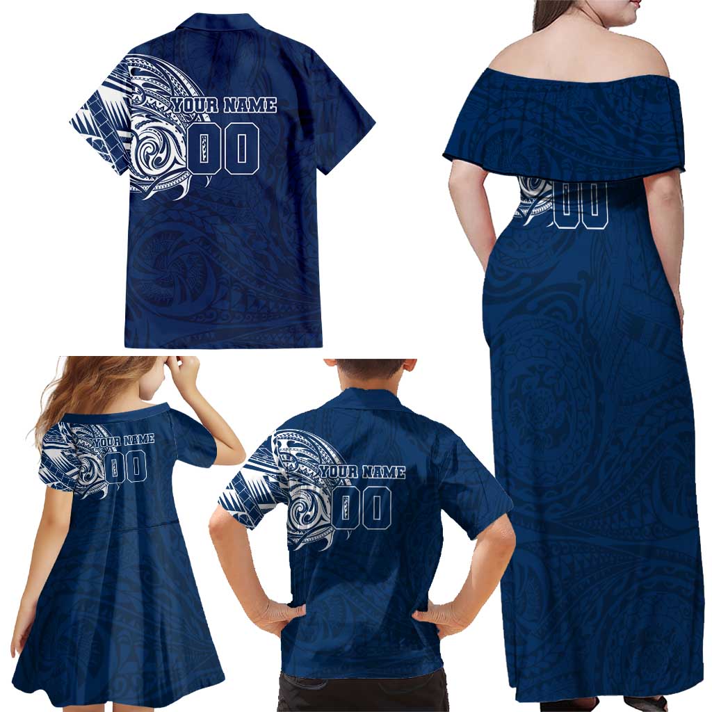 Personalized Geelong Cats Polynesian Family Matching Off Shoulder Maxi Dress and Hawaiian Shirt Tribal Chest and Sleeve Tattoo Heritage Warrior