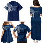 Personalized Geelong Cats Polynesian Family Matching Puletasi and Hawaiian Shirt Tribal Chest and Sleeve Tattoo Heritage Warrior