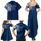 Personalized Geelong Cats Polynesian Family Matching Summer Maxi Dress and Hawaiian Shirt Tribal Chest and Sleeve Tattoo Heritage Warrior