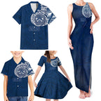 Personalized Geelong Cats Polynesian Family Matching Tank Maxi Dress and Hawaiian Shirt Tribal Chest and Sleeve Tattoo Heritage Warrior