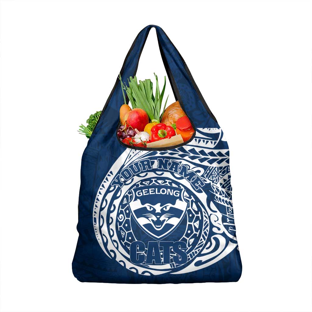 Personalized Geelong Cats Polynesian Grocery Bag Tribal Chest and Sleeve Tattoo Heritage Warrior