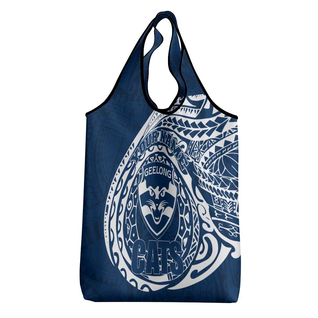 Personalized Geelong Cats Polynesian Grocery Bag Tribal Chest and Sleeve Tattoo Heritage Warrior