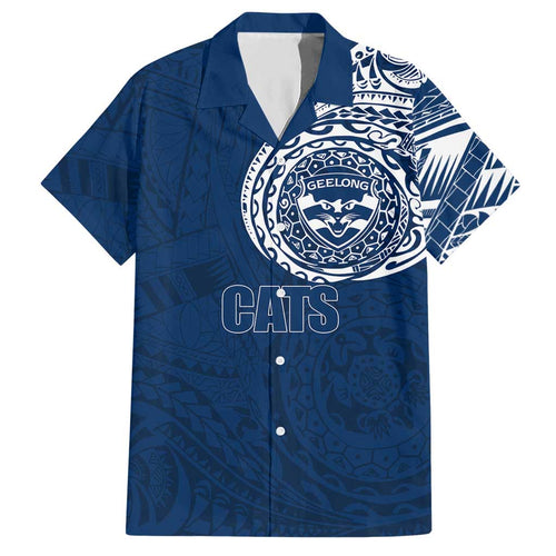 Personalized Geelong Cats Polynesian Hawaiian Shirt Tribal Chest and Sleeve Tattoo Heritage Warrior