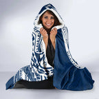 Personalized Geelong Cats Polynesian Hooded Blanket Tribal Chest and Sleeve Tattoo Heritage Warrior