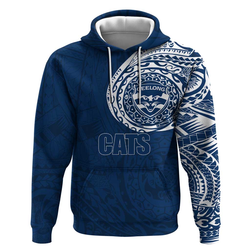 Personalized Geelong Cats Polynesian Hoodie Tribal Chest and Sleeve Tattoo Heritage Warrior
