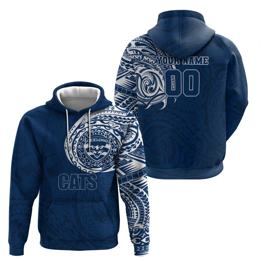 Personalized Geelong Cats Polynesian Hoodie Tribal Chest and Sleeve Tattoo Heritage Warrior