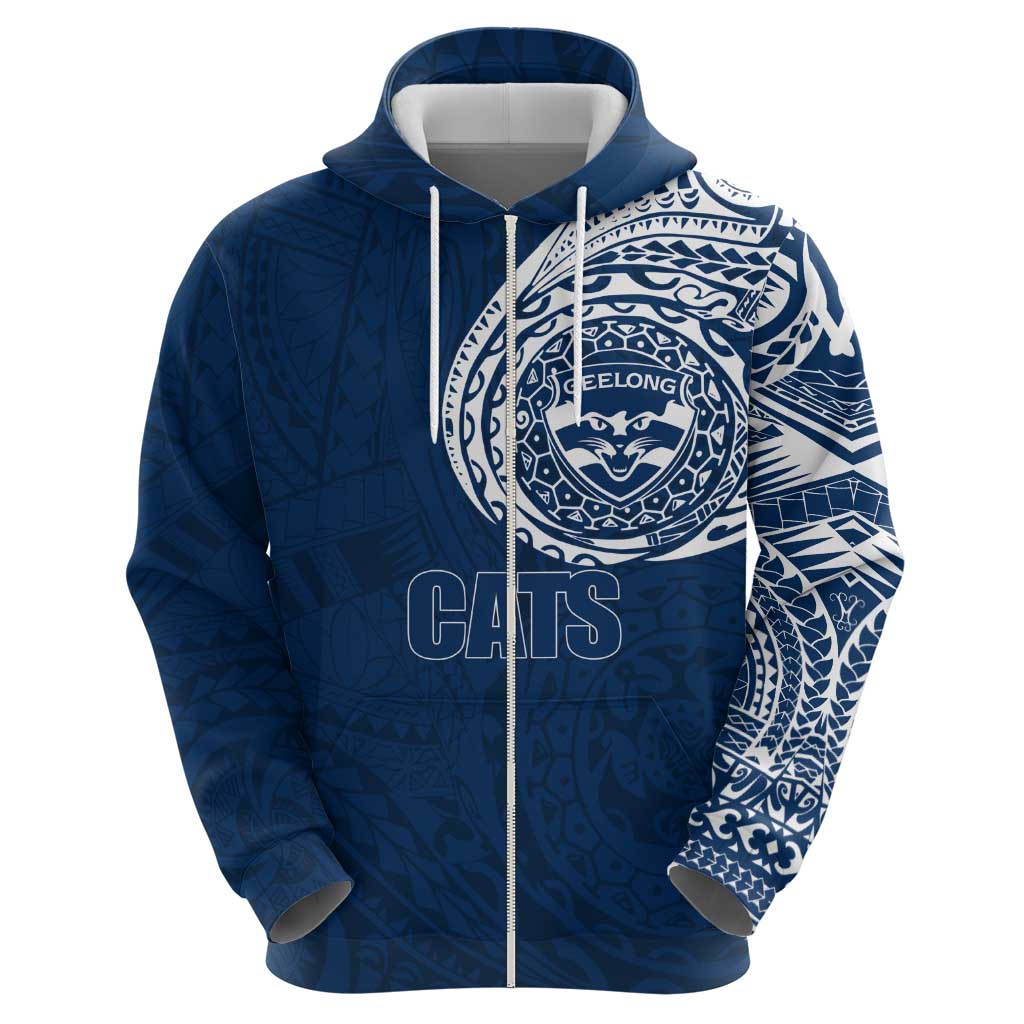 Personalized Geelong Cats Polynesian Hoodie Tribal Chest and Sleeve Tattoo Heritage Warrior