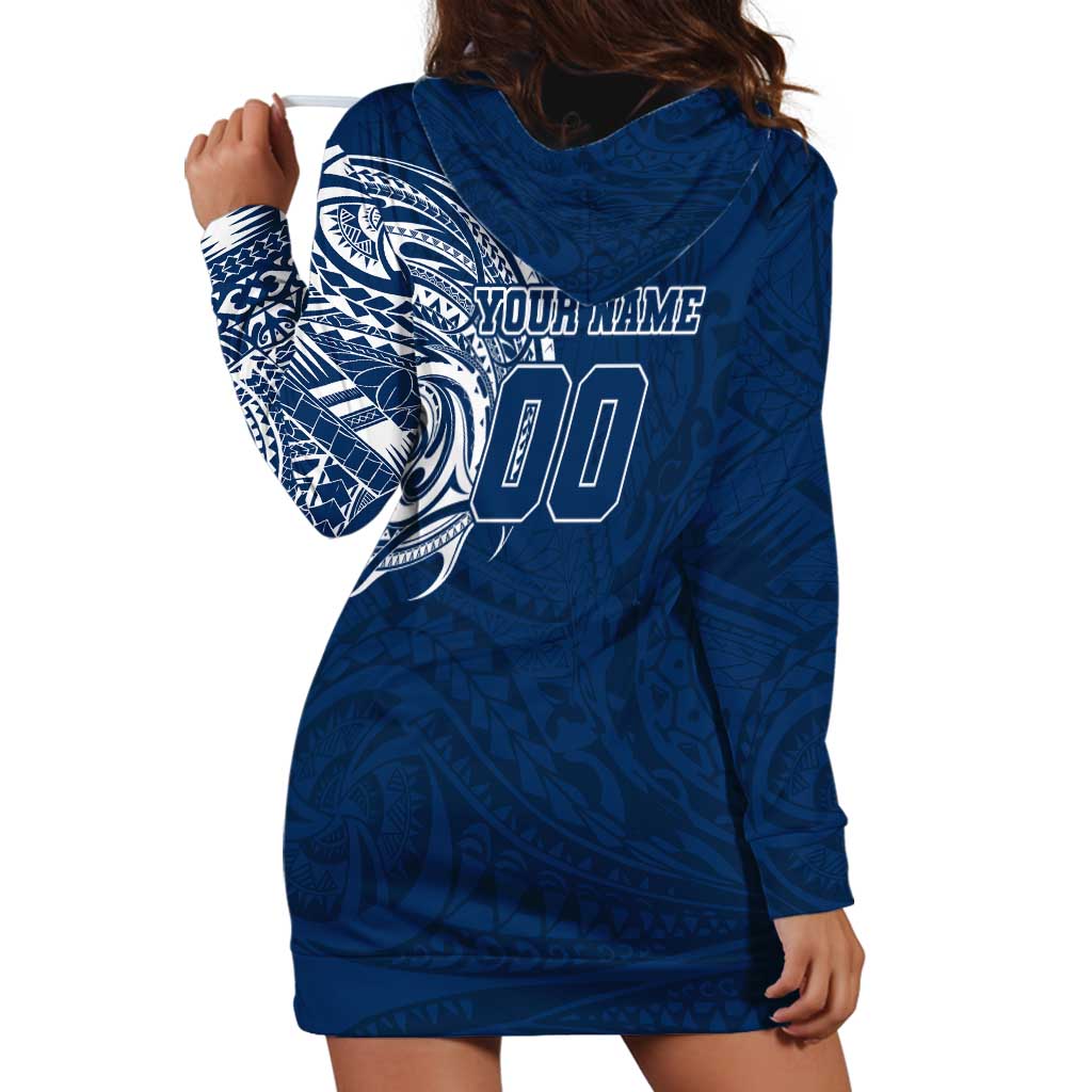 Personalized Geelong Cats Polynesian Hoodie Dress Tribal Chest and Sleeve Tattoo Heritage Warrior