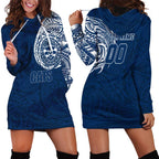 Personalized Geelong Cats Polynesian Hoodie Dress Tribal Chest and Sleeve Tattoo Heritage Warrior