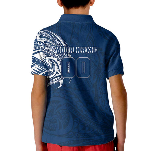 Personalized Geelong Cats Polynesian Kid Polo Shirt Tribal Chest and Sleeve Tattoo Heritage Warrior