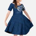 Personalized Geelong Cats Polynesian Kid Short Sleeve Dress Tribal Chest and Sleeve Tattoo Heritage Warrior