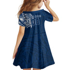 Personalized Geelong Cats Polynesian Kid Short Sleeve Dress Tribal Chest and Sleeve Tattoo Heritage Warrior