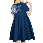 Personalized Geelong Cats Polynesian Kid Short Sleeve Dress Tribal Chest and Sleeve Tattoo Heritage Warrior