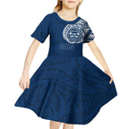 Personalized Geelong Cats Polynesian Kid Short Sleeve Dress Tribal Chest and Sleeve Tattoo Heritage Warrior