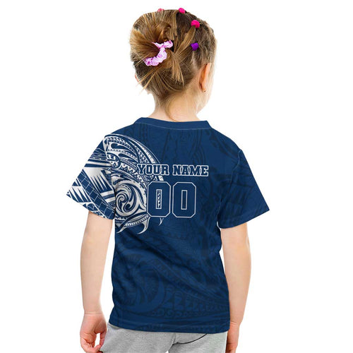 Personalized Geelong Cats Polynesian Kid T Shirt Tribal Chest and Sleeve Tattoo Heritage Warrior