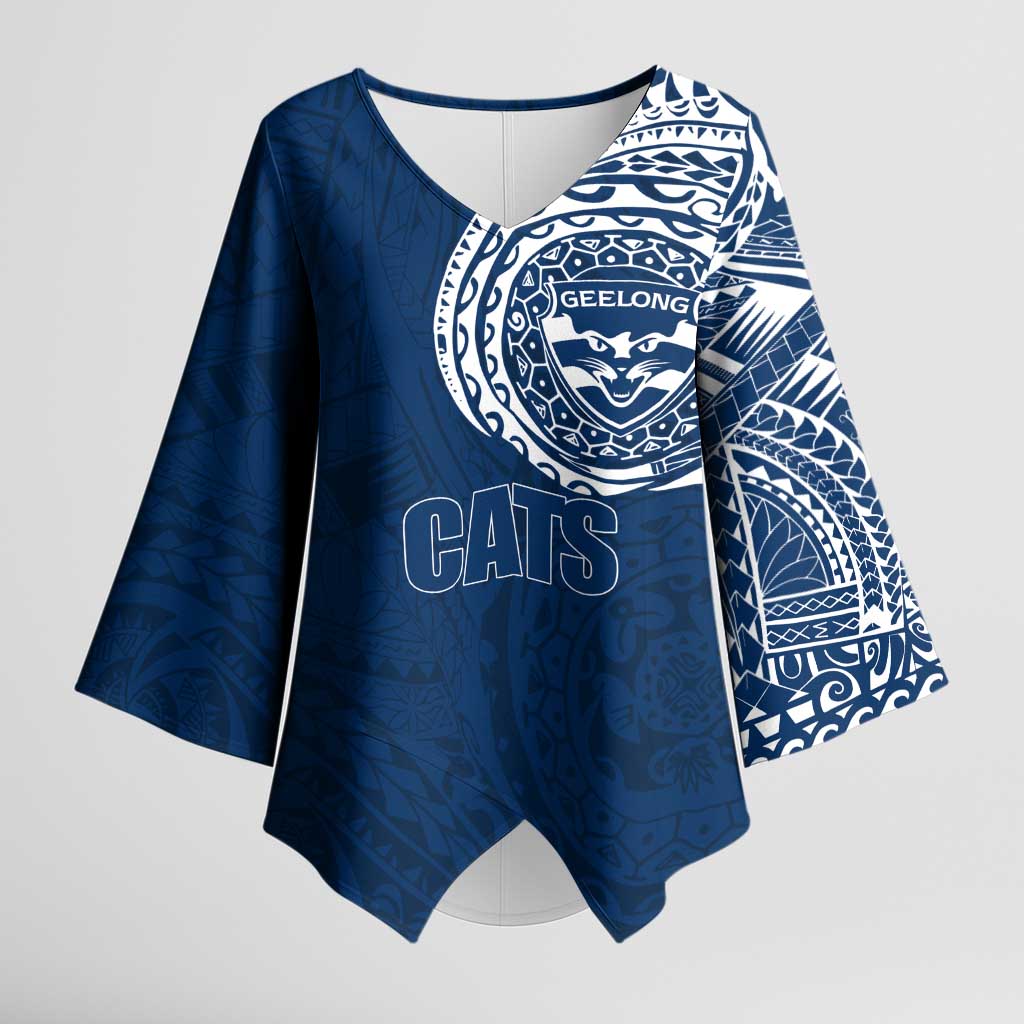 Personalized Geelong Cats Polynesian Kimono Sleeve Blouse Tribal Chest and Sleeve Tattoo Heritage Warrior