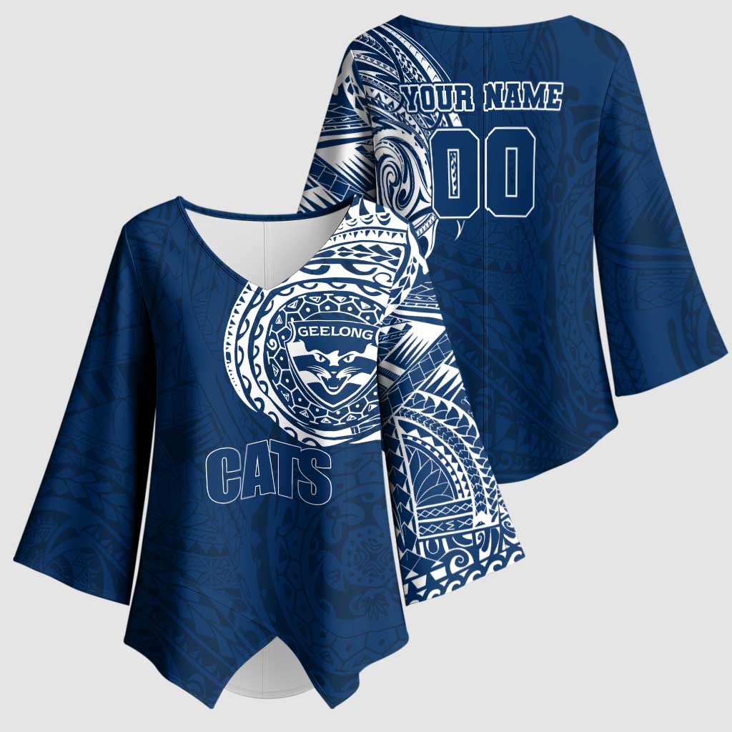 Personalized Geelong Cats Polynesian Kimono Sleeve Blouse Tribal Chest and Sleeve Tattoo Heritage Warrior