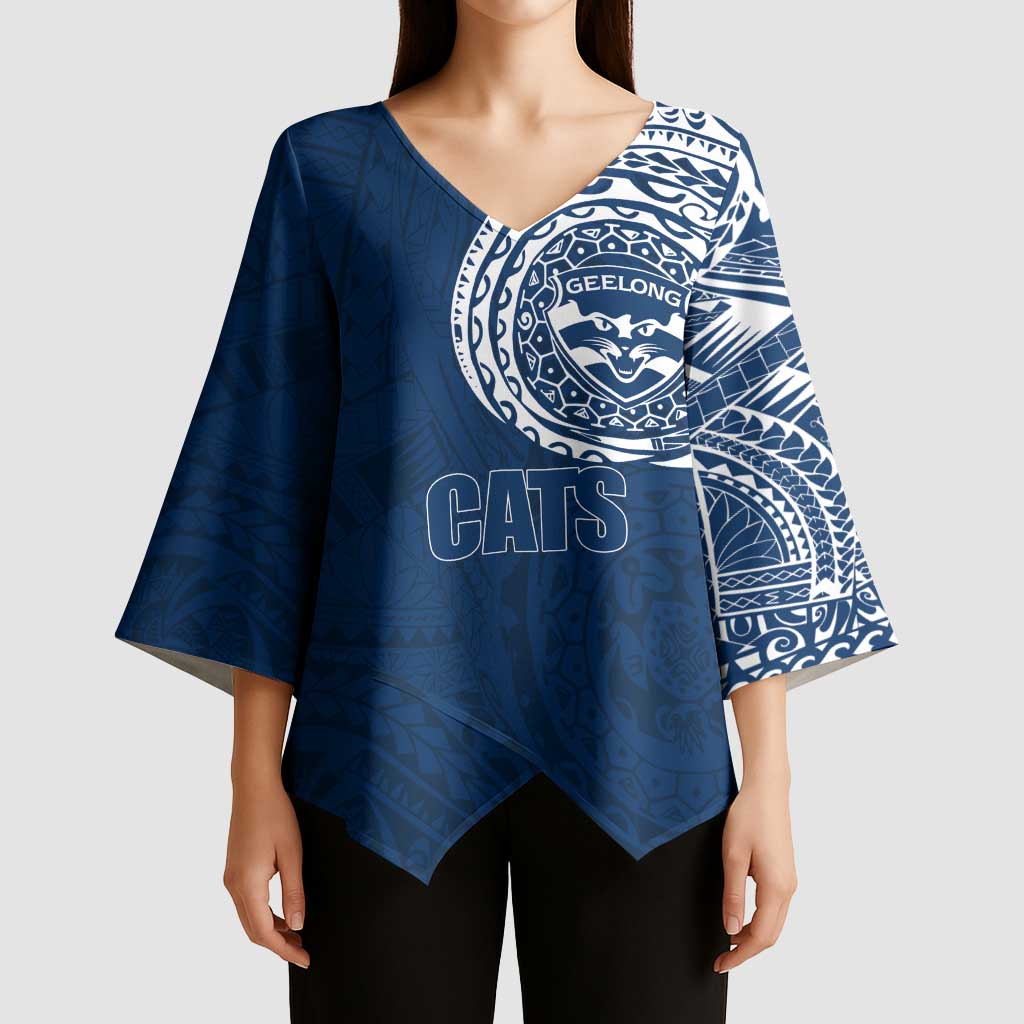Personalized Geelong Cats Polynesian Kimono Sleeve Blouse Tribal Chest and Sleeve Tattoo Heritage Warrior