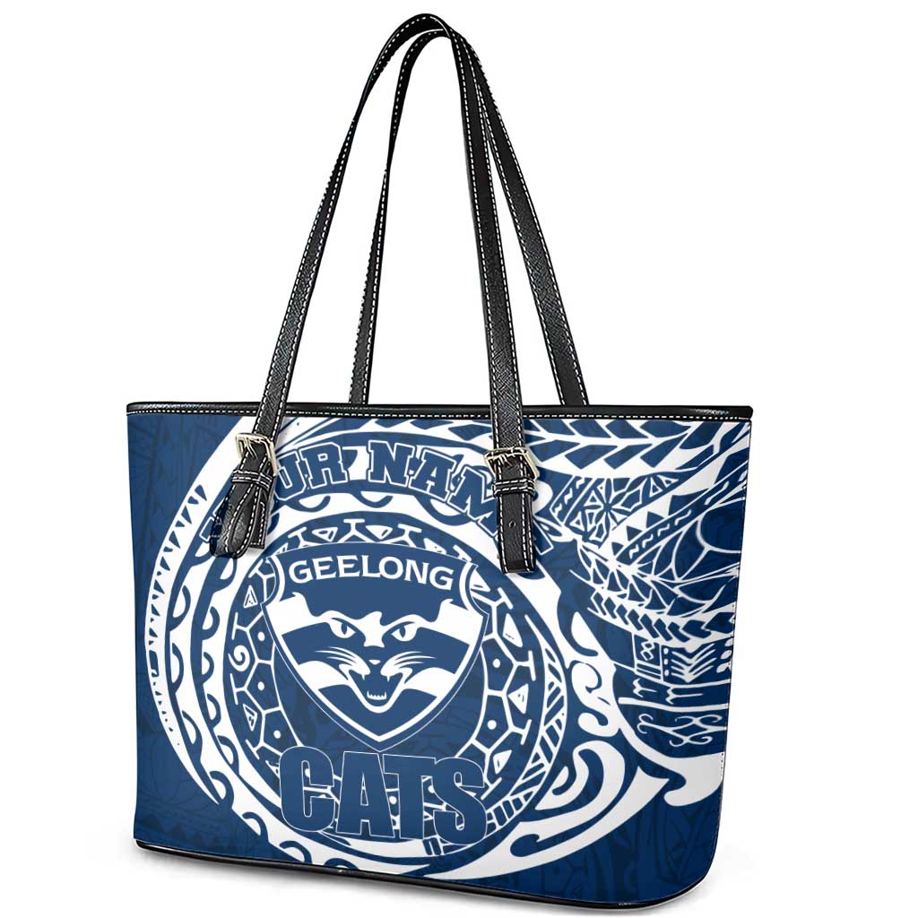 Personalized Geelong Cats Polynesian Leather Tote Bag Tribal Chest and Sleeve Tattoo Heritage Warrior