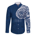 Personalized Geelong Cats Polynesian Long Sleeve Button Shirt Tribal Chest and Sleeve Tattoo Heritage Warrior