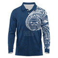 Personalized Geelong Cats Polynesian Long Sleeve Polo Shirt Tribal Chest and Sleeve Tattoo Heritage Warrior